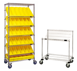 Slanted Wire Shelving Unit 18D x 36W x 74with 48 QSB103 Bins 