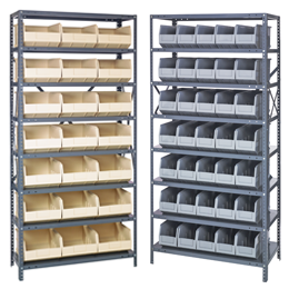 Steel Shelving with Stackable Shelf Bins