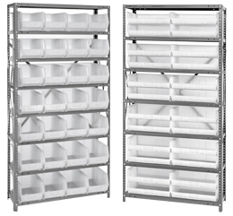 Steel Shelving with Clear Bins