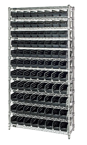 Quantum Steel Shelving System w/30 Bins-36 x 12 x 39 Rack Size Black  1239-102BK