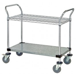 WRC-1842-2CG Chrome Wire & Solid Galvanized 2-Shelf Utility Cart