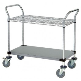 WRSC-2448SS-2S Stainless Wire & Solid 2-Shelf Utility Cart