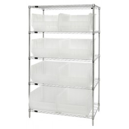 WR5-955CL Wire Shelving Unit with Clear-View Bins - Complete Package
