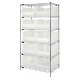 WR6-954CL Wire Shelving Unit with Clear-View Bins - Complete Package