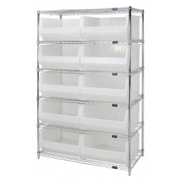 WR6-957CL Wire Shelving Unit with Clear-View Bins - Complete Package