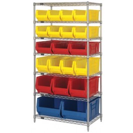 WR7-20-MIX Wire Shelving Unit with Bins - Complete Package